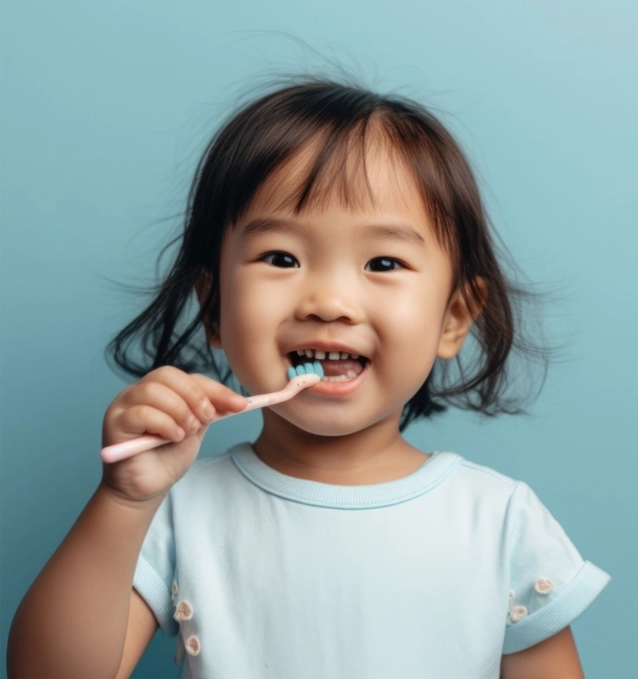 Little girl brushing her teeth.