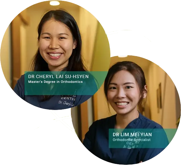 Joy Dental dental surgeons: Dr. Cheryl Lai and Dr. Lim Mei Yian.